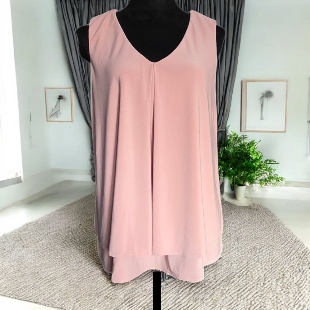 JOSEPH RIBKOFF ( 10 ) Peach Sleeveless Layered pleated soft V-neckline Ruffled